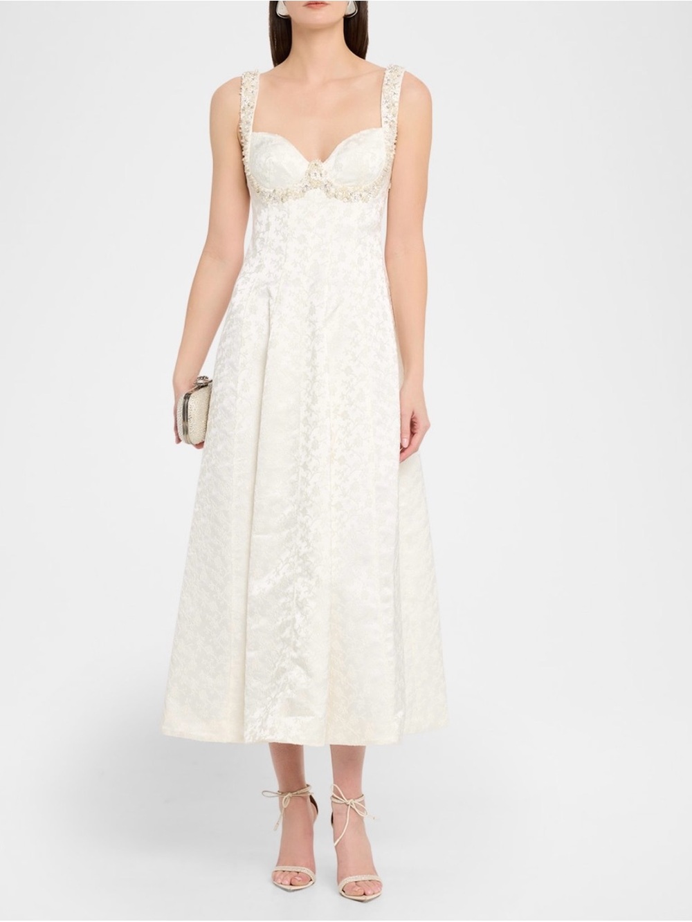 SIMKHAI Charlotte Beaded Floral Jacquard Midi Dress Ivory Size 2